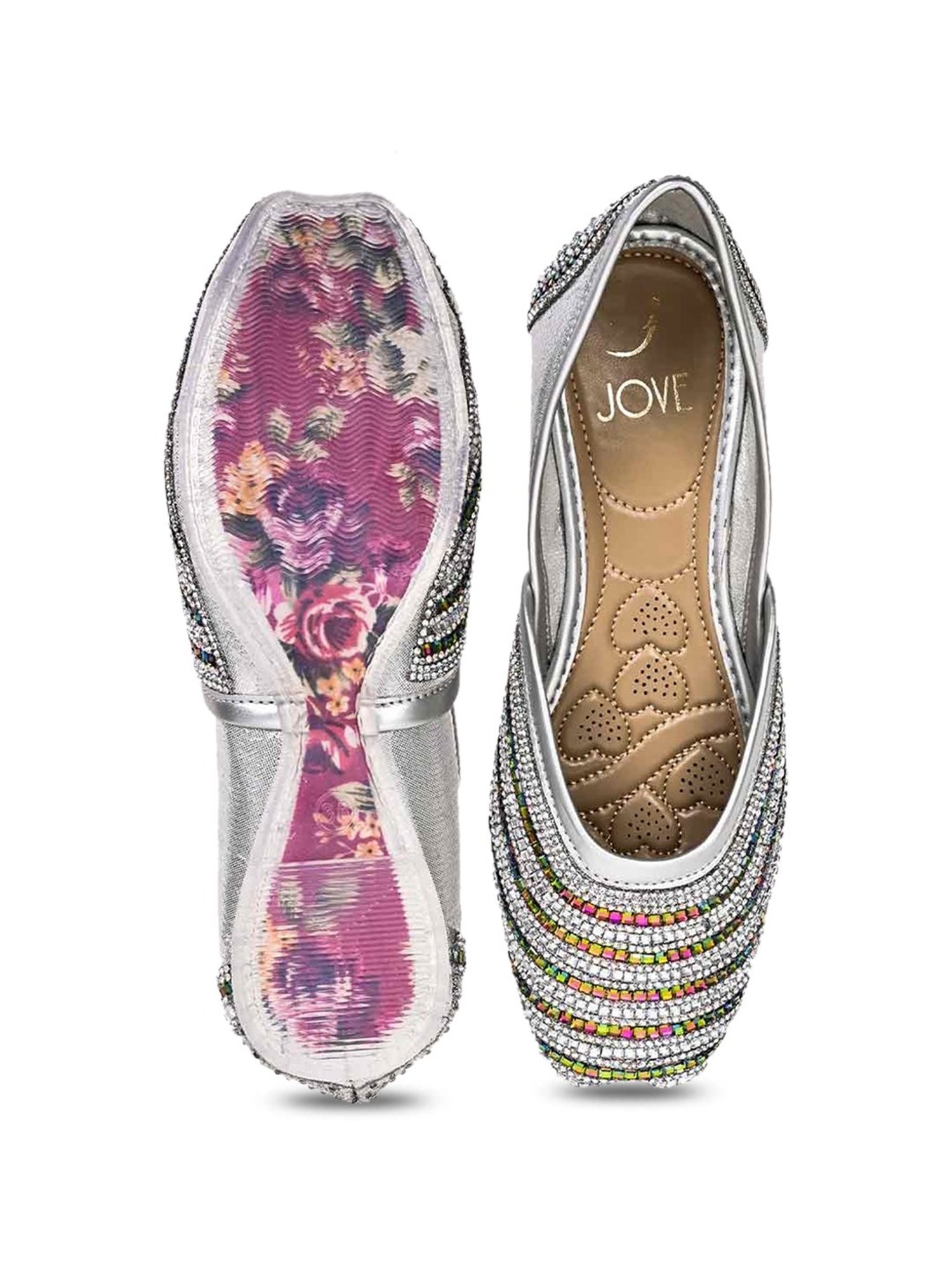 Jove Women's Silver Ethnic Juttis