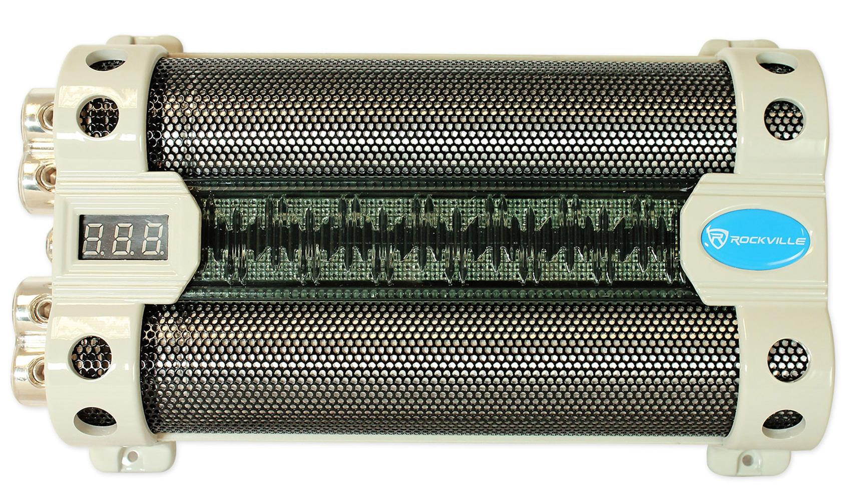 Rockville RFC30F 30 Farad Capacitor w/ Voltage Display+Dual Amp Kit