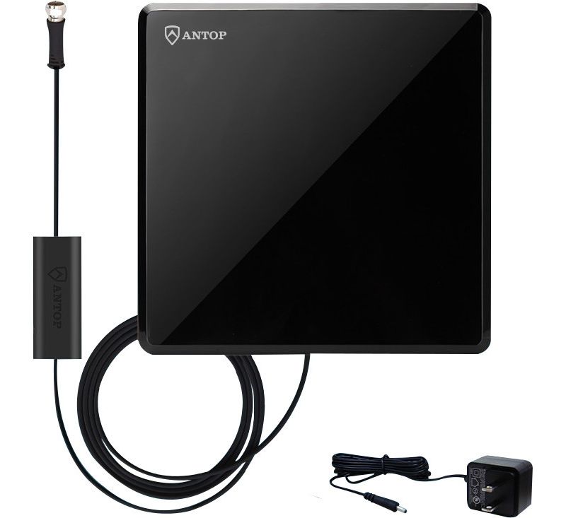 Antop AT-207B 4K HDTV Antenna - 50 Mile Flat Panel, Indoor Black, Omni-Directional Smartpass Amplified Antenna