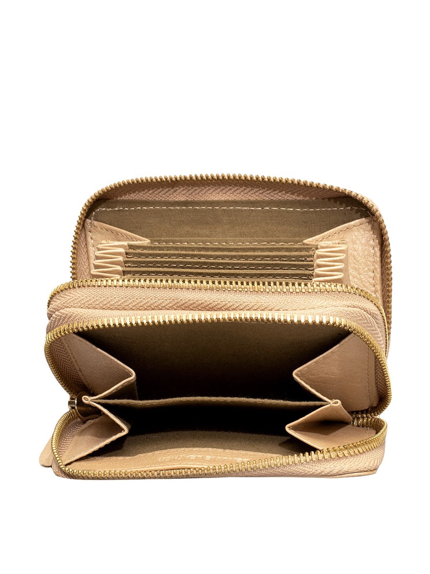 Eske Beige Solid Zip Around Wallet for Women