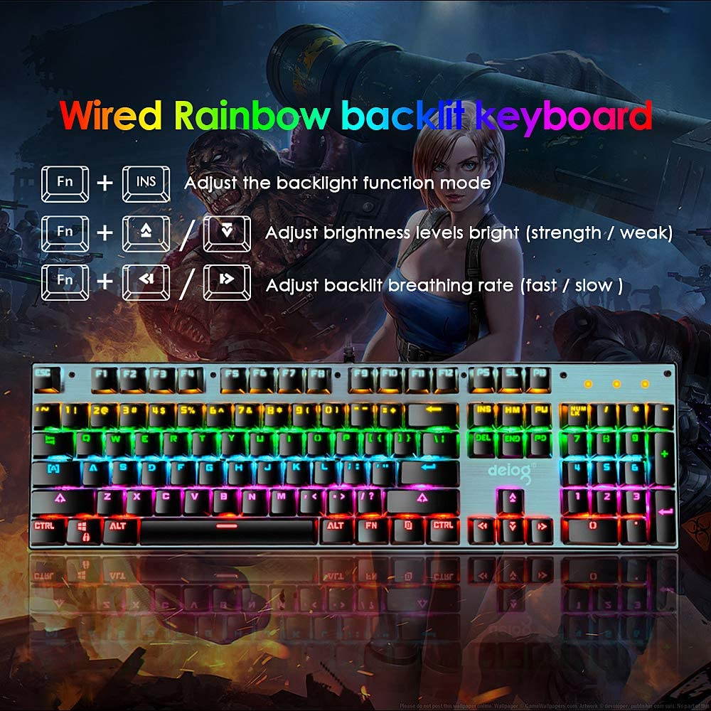 FELiCON RGB LED Backlit Wired Mechanical Gaming Keyboard,Metal Panle Dustproof Suspended Keycap Keyboard,for Laptop PC Game and Work (Black & RGB)