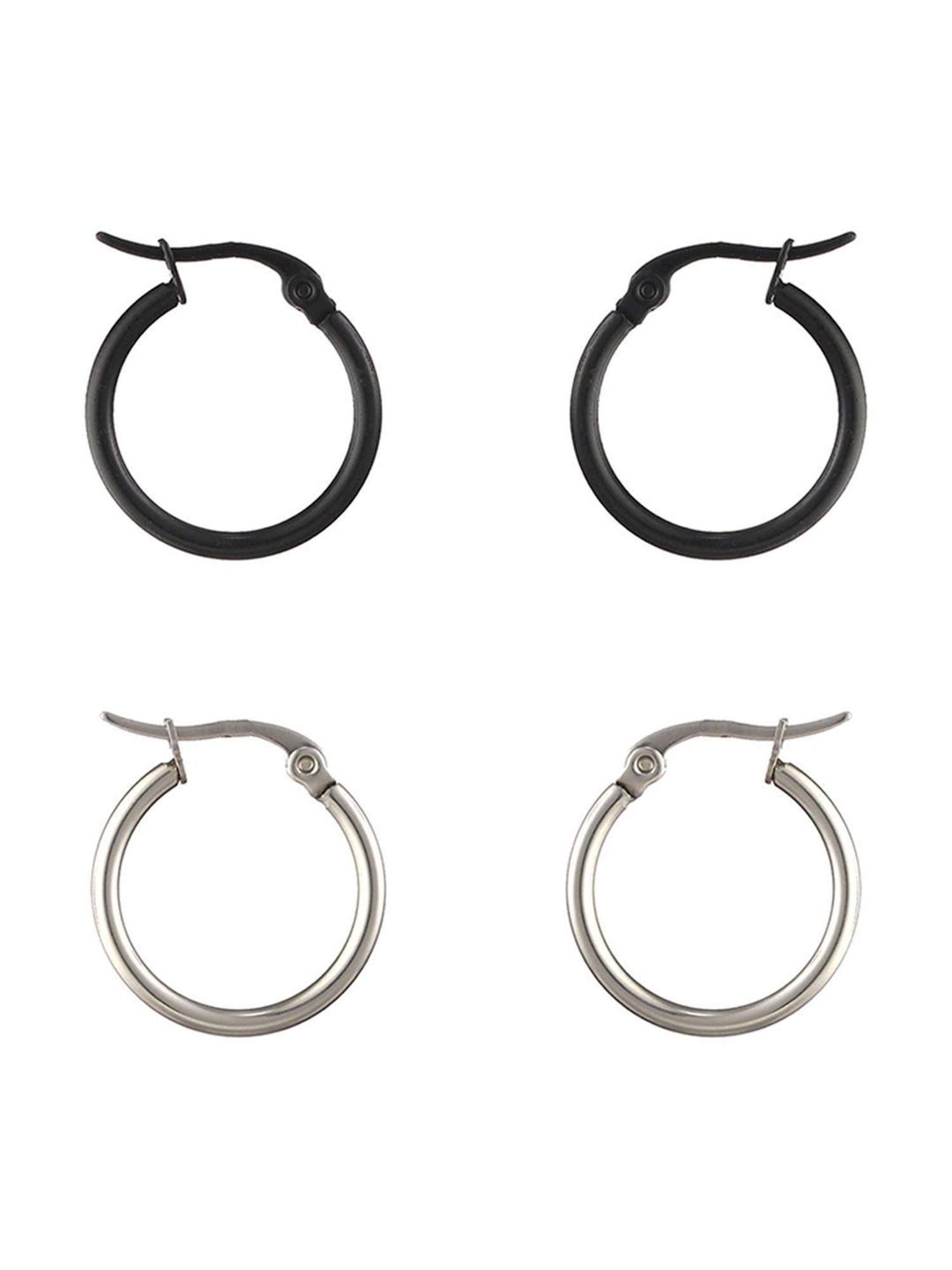 Priyaasi Solid Silver & Black Hoop Earrings