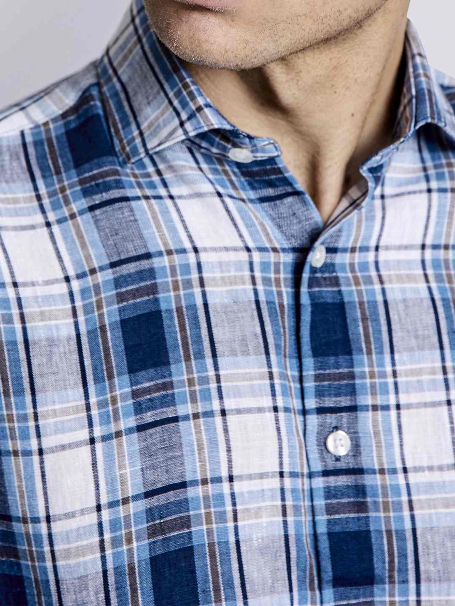 Bruun & Stengade Blue Linen Slim Fit Checks Shirt