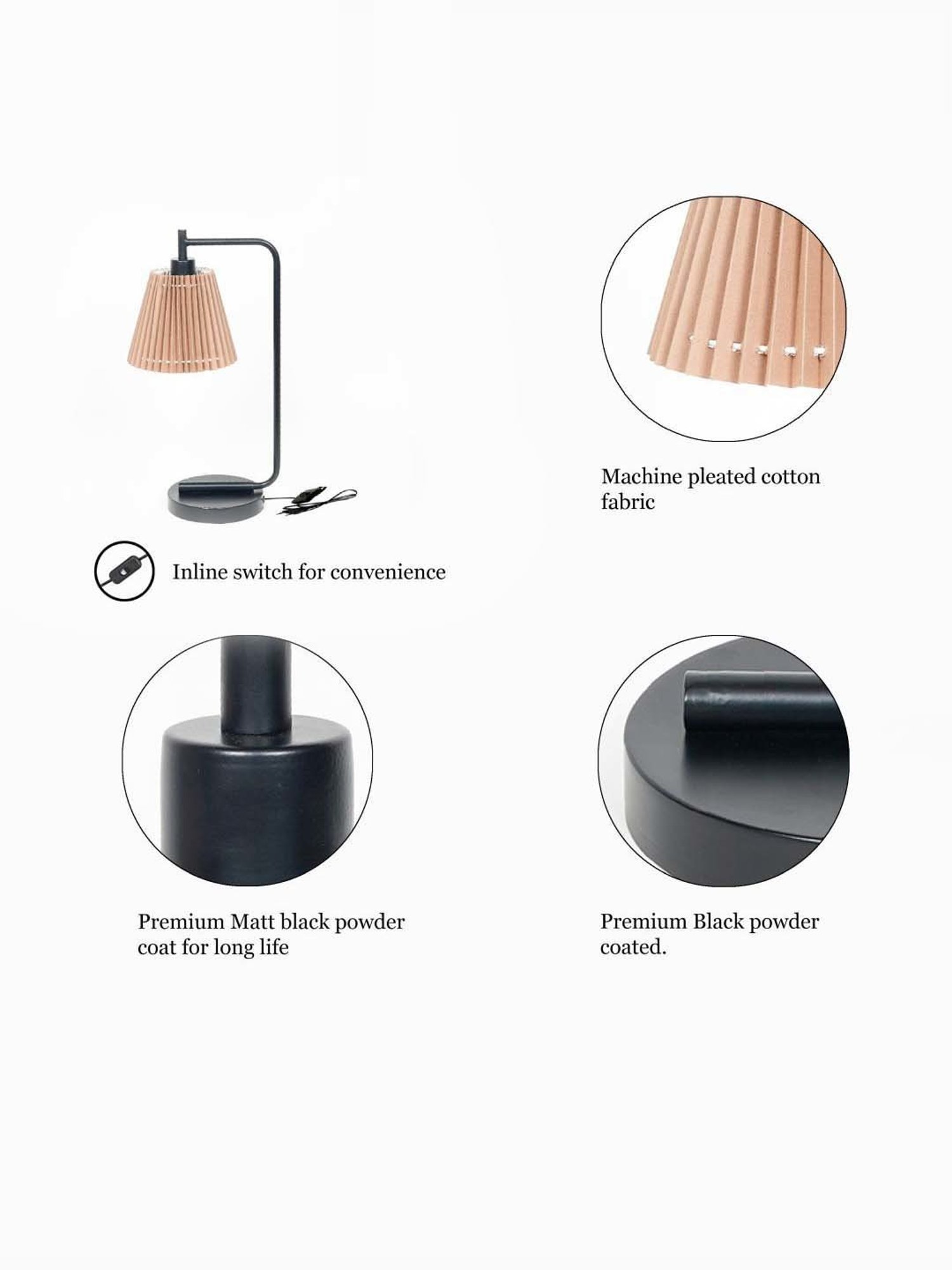 Kapoor Lamp Shades Black Metal Bond Study Table Lamp With Pleated Shade