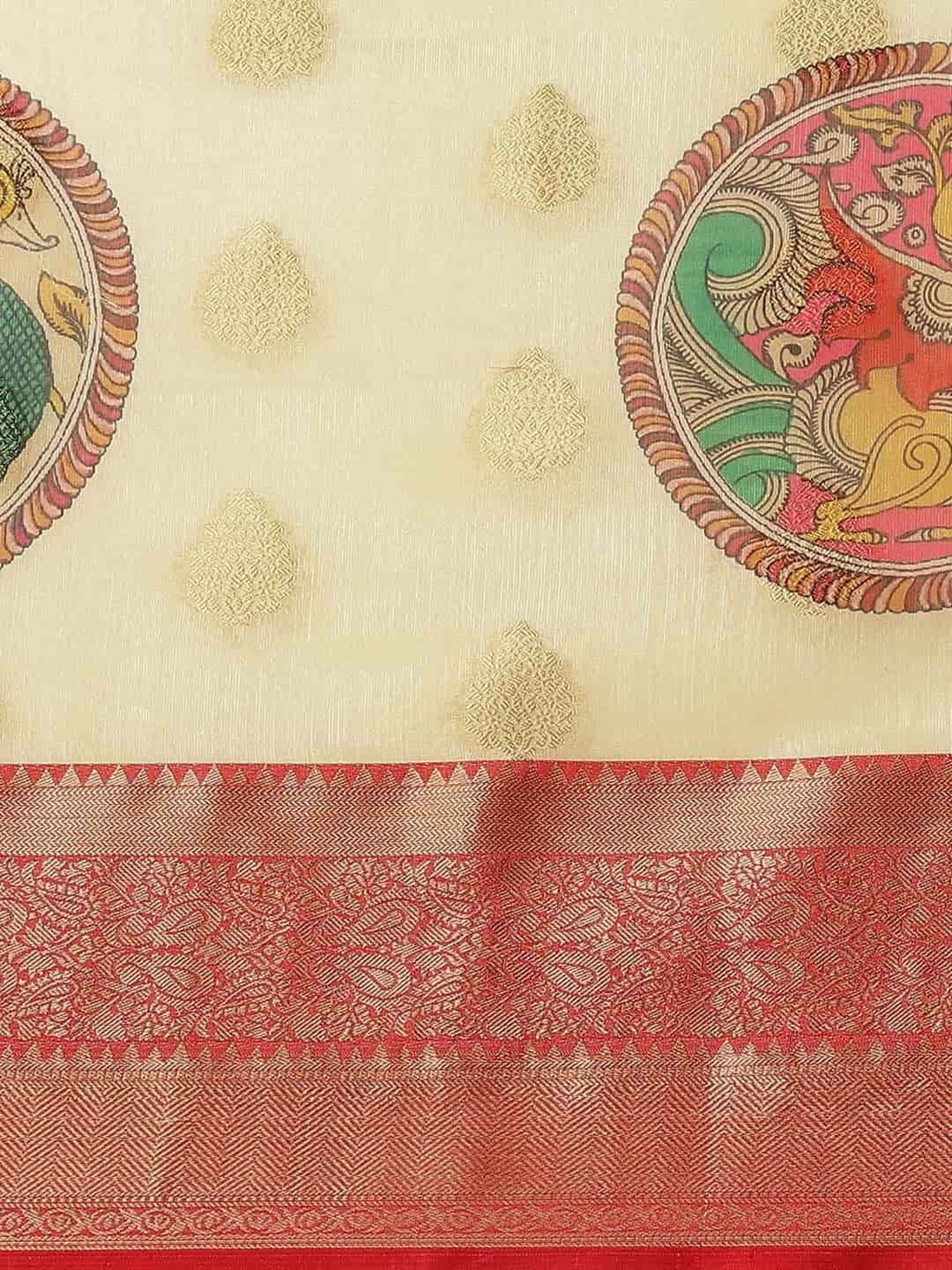 Silk Land Beige Silk Printed Saree With Unstitched Blouse