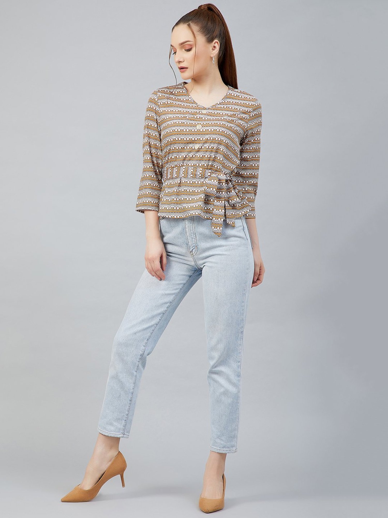 Carlton London Yellow & White Printed Top