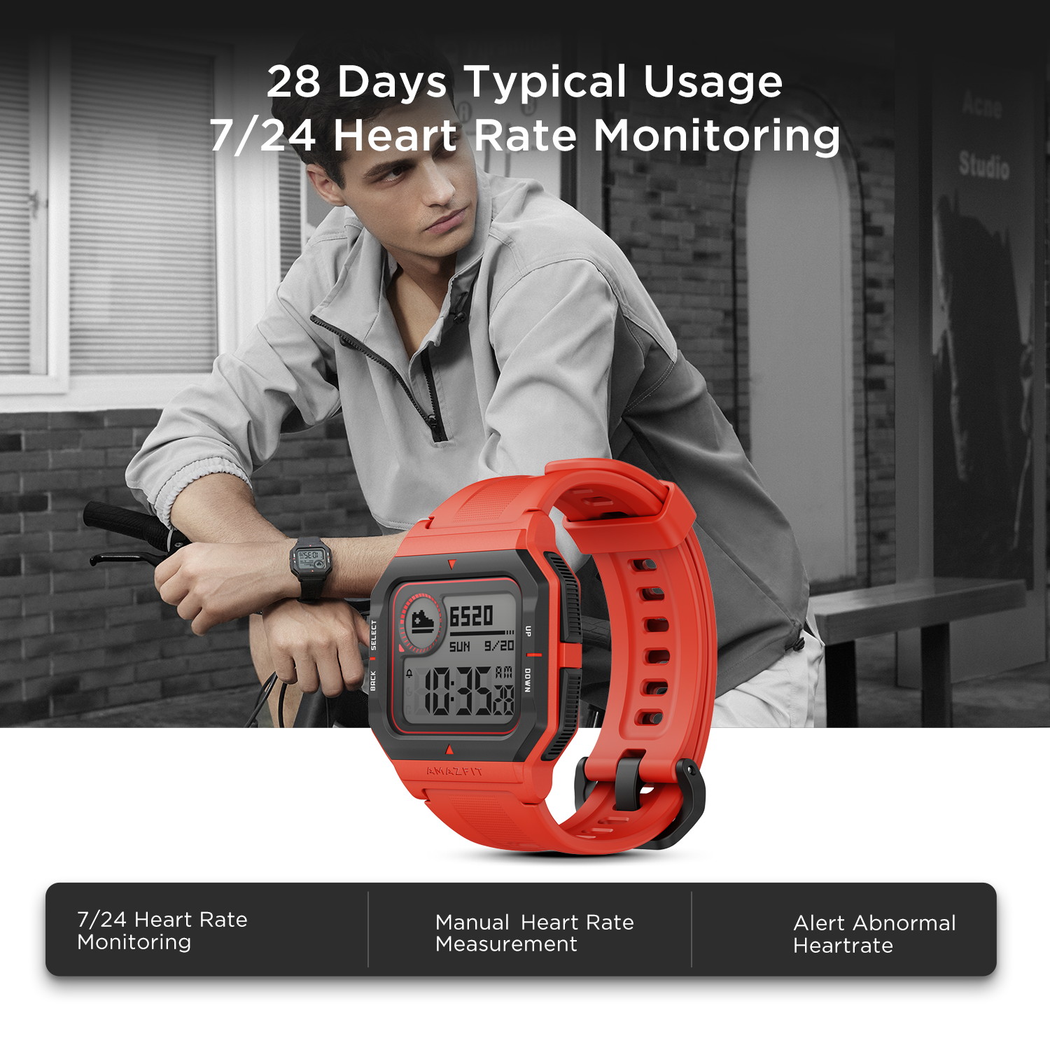 Amazfit Neo Fitness Retro Smartwatch: 28-Day Battery Life - Real-Time Workout Tracking - Heart Rate and Sleep Monitoring - Smart Notifications, 1.2" Always-On Display - Water Resistant, Orange