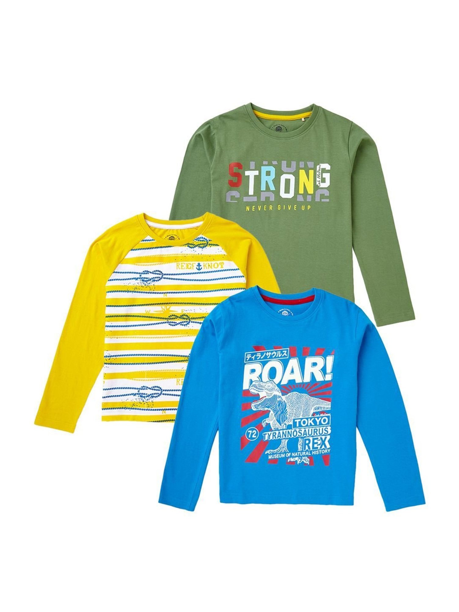 Cub McPaws Boys Multicolor Cotton Printed Full Sleeves T-Shirt (Pack of 3)