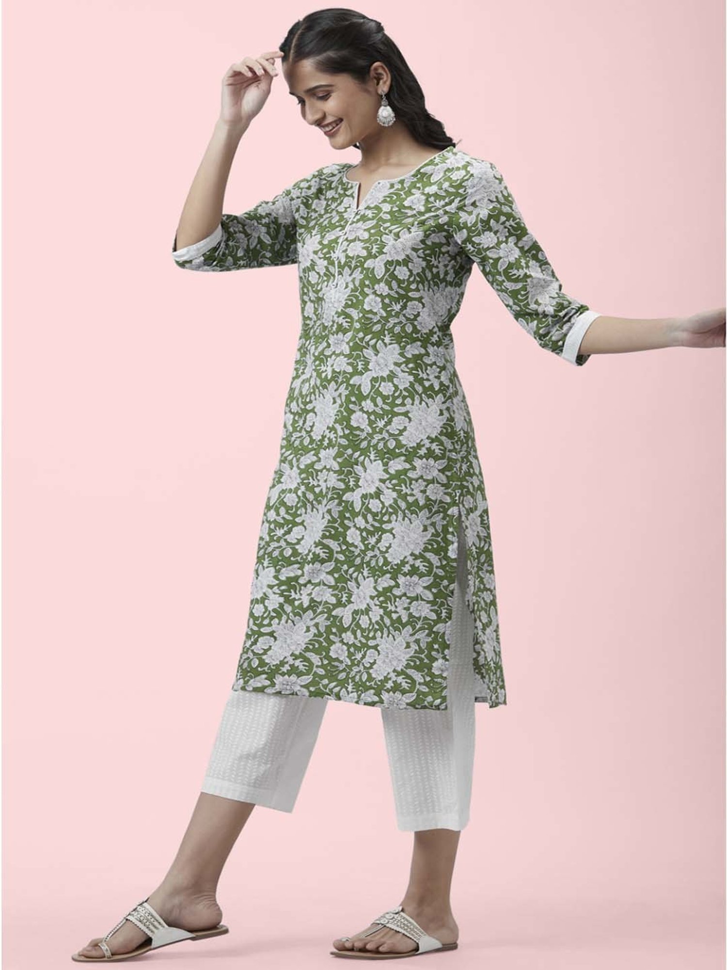 Rangmanch by Pantaloons Green Cotton Floral Print Kurta Palazzo Set