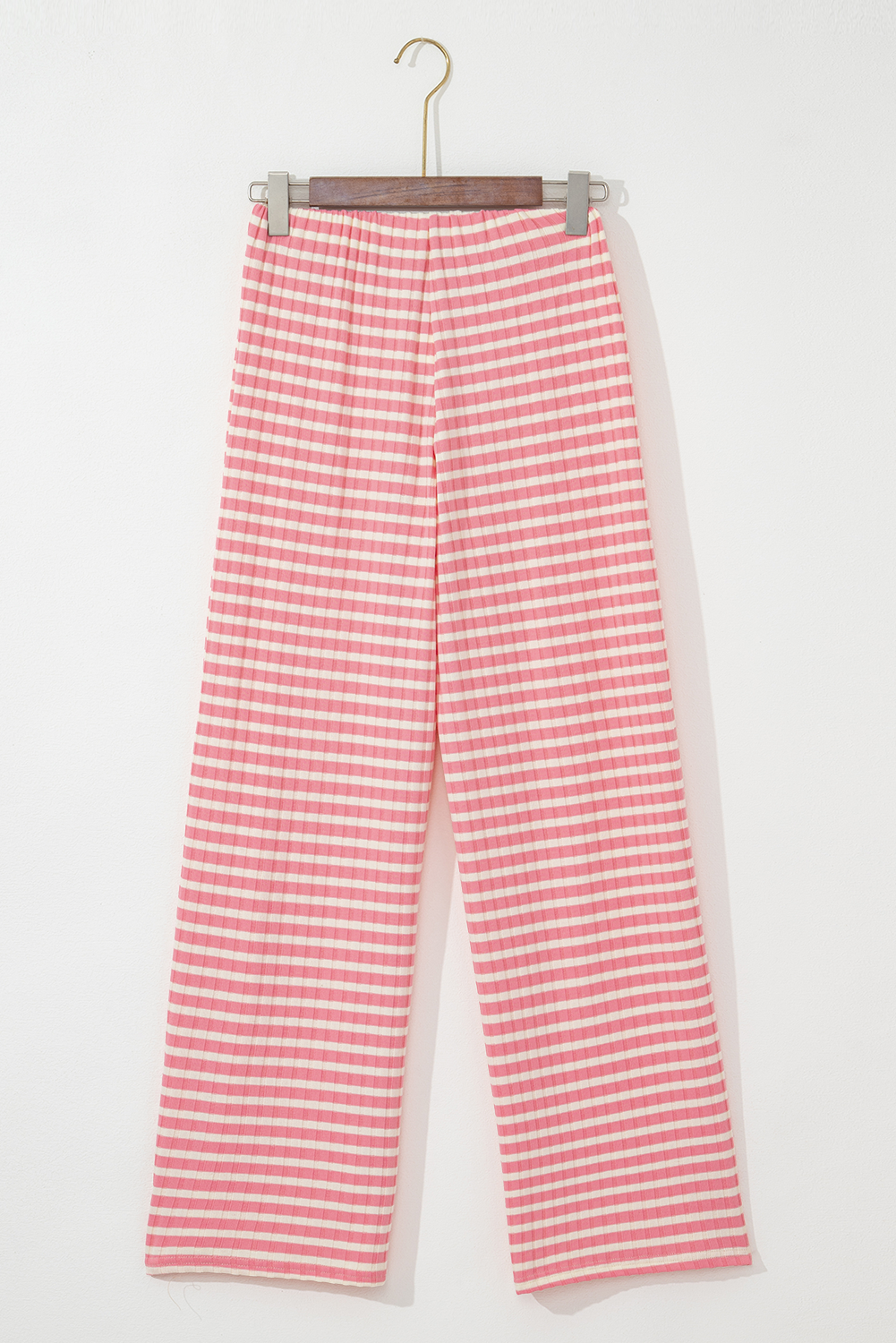Pink Stripe Colorblock Print Cotton Drawstring Pants