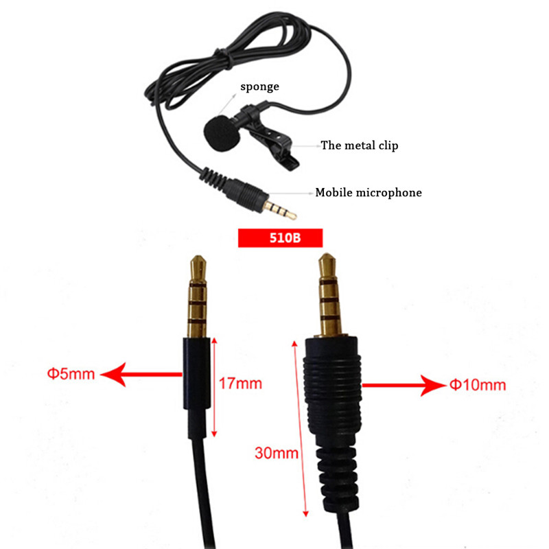 Lavalier Mic Microphone Case For IPhone Smart Phone Recording PC Clip-on Lapel