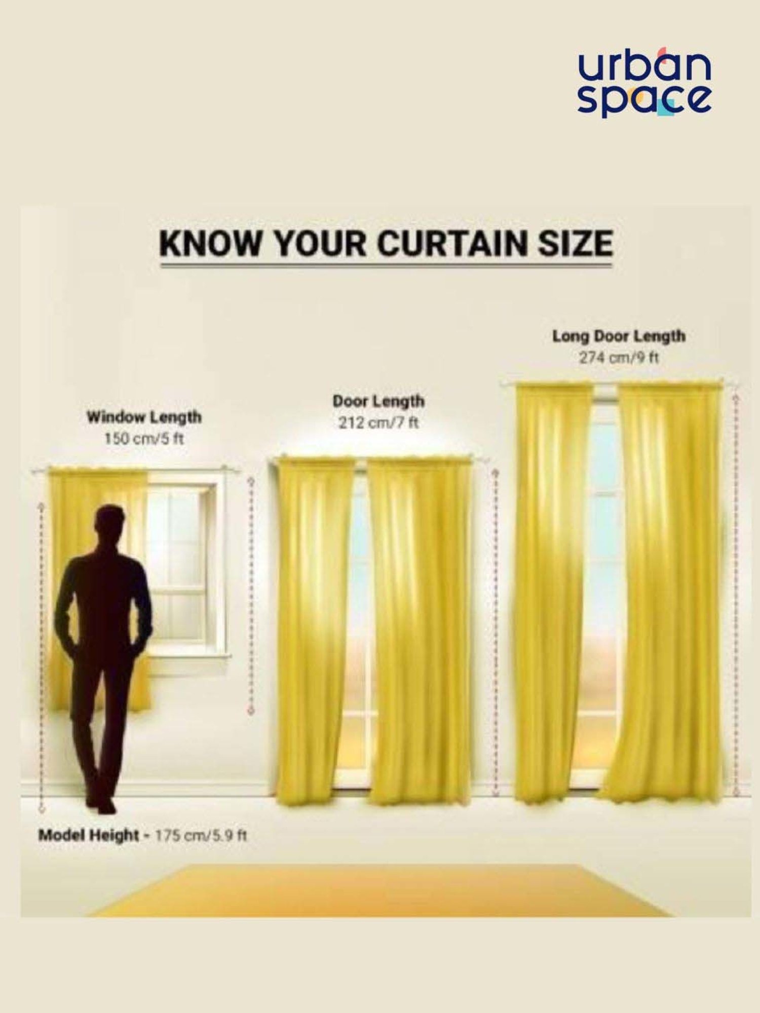 Urban Space White & Golden Cotton 7 Ft. Door Curtain With Stianless Steel Rings - Set of 2