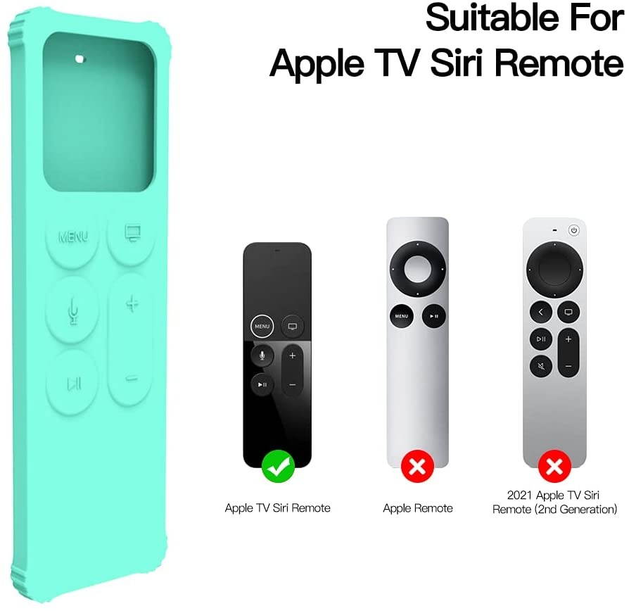 AWINNER Protective Case Compatible for Apple TV 4K 5th / 4th Gen Remote/HD Siri Remote (1st Generation) - Lightweight [Anti Slip] Shock Proof Silicone Cover for Apple TV Siri Remote Controller (Cyan)