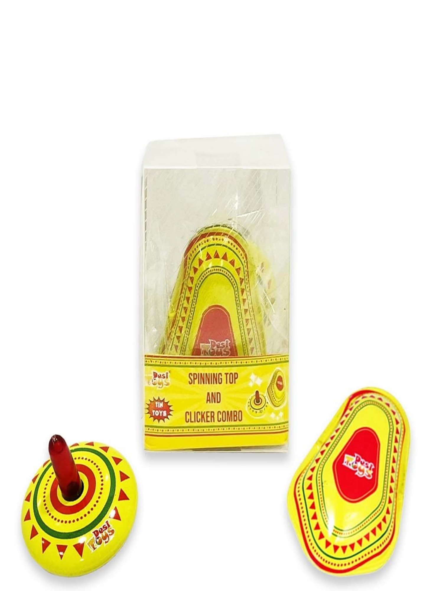 Desi Toys Kids Yellow & Red Metal Spinning Top and Clicker