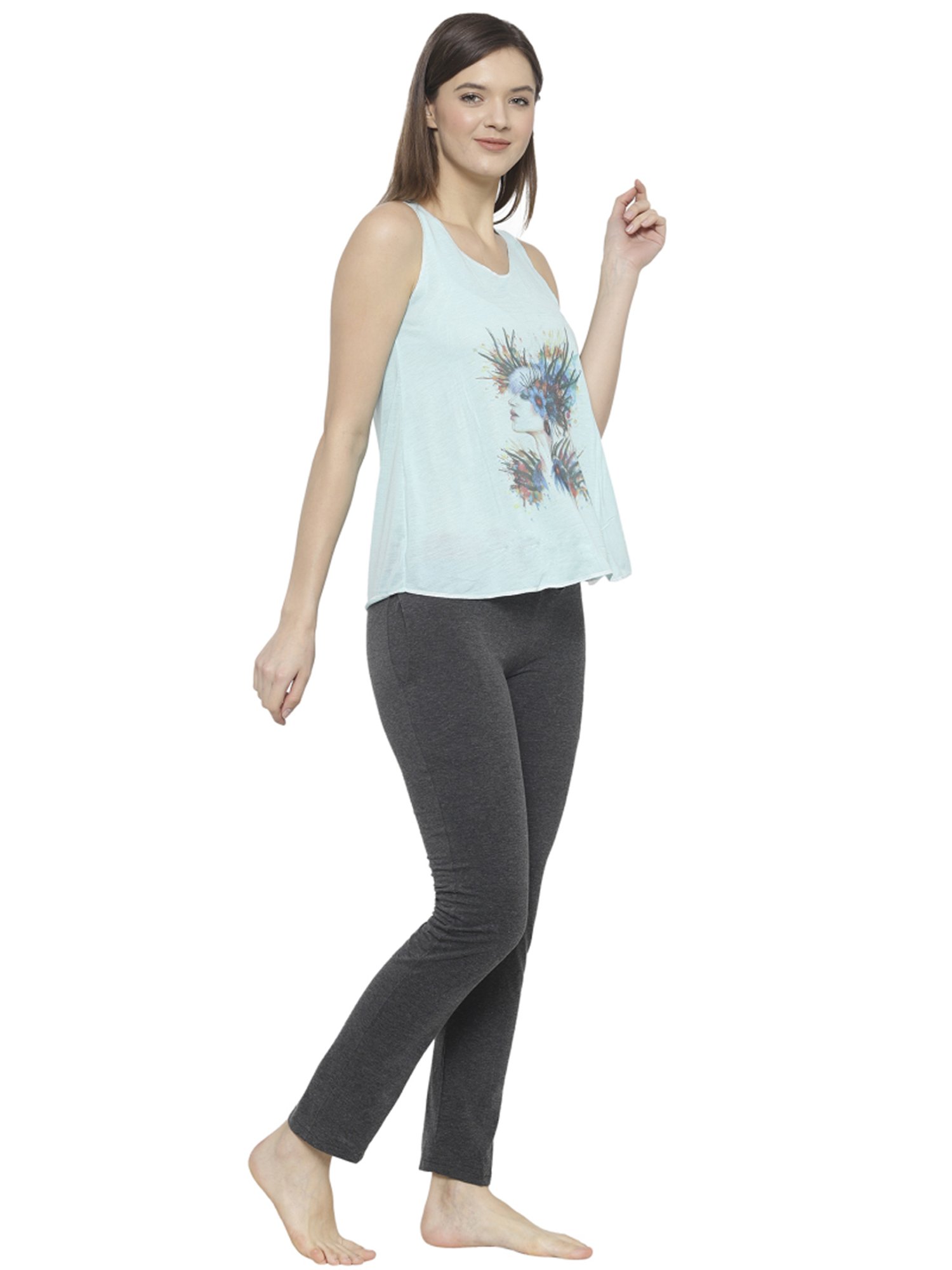 Vimal Jonney Green & Grey Cotton Printed Tank Top Track Pants Set