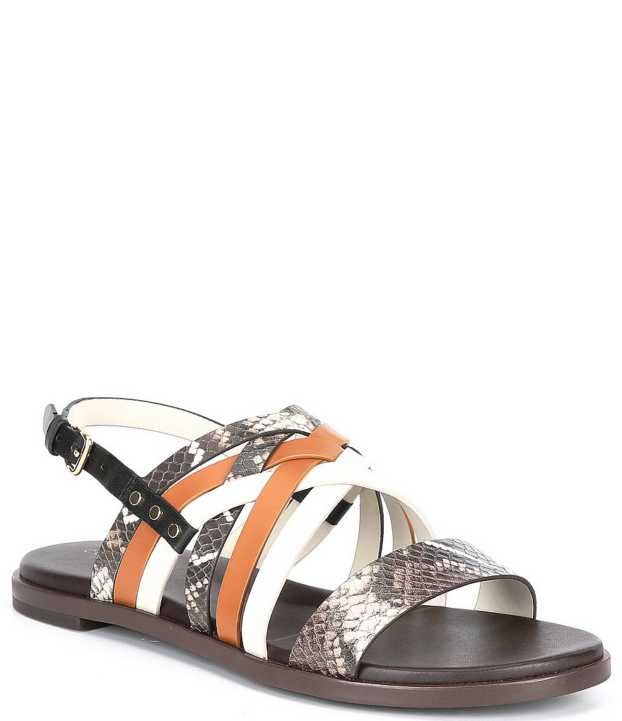 Cole Haan Francie Leather Snake Print Color Block Sandals