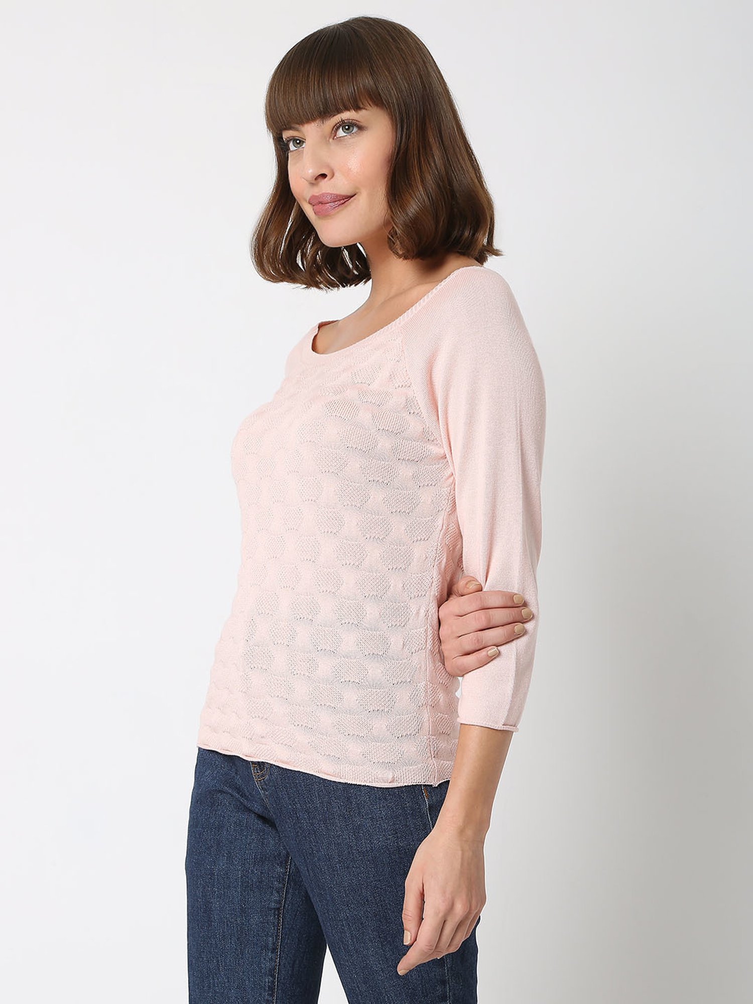 Vero Moda Pink Self Design Pullover