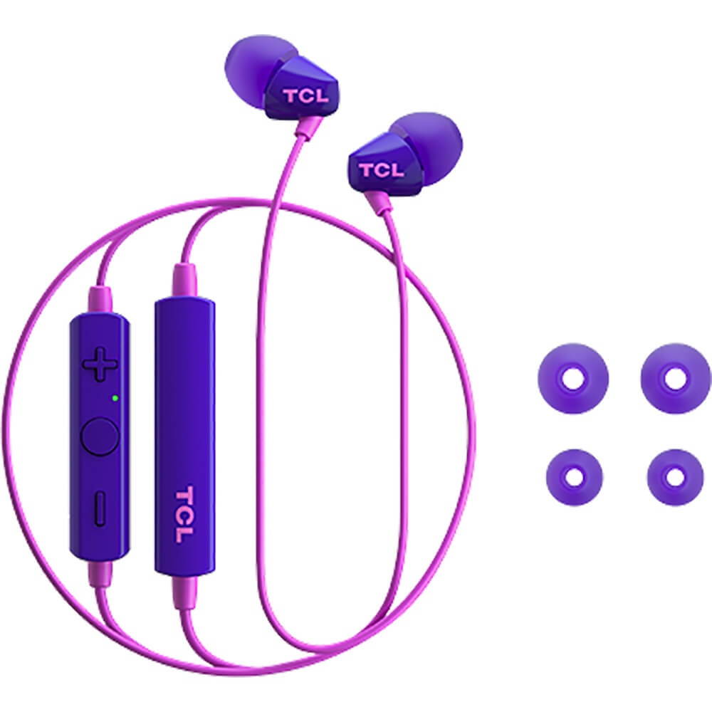 tcl socl100bt wireless in-ear earbuds bluetooth headphones with quick charge and built-in mic - sunrise purple