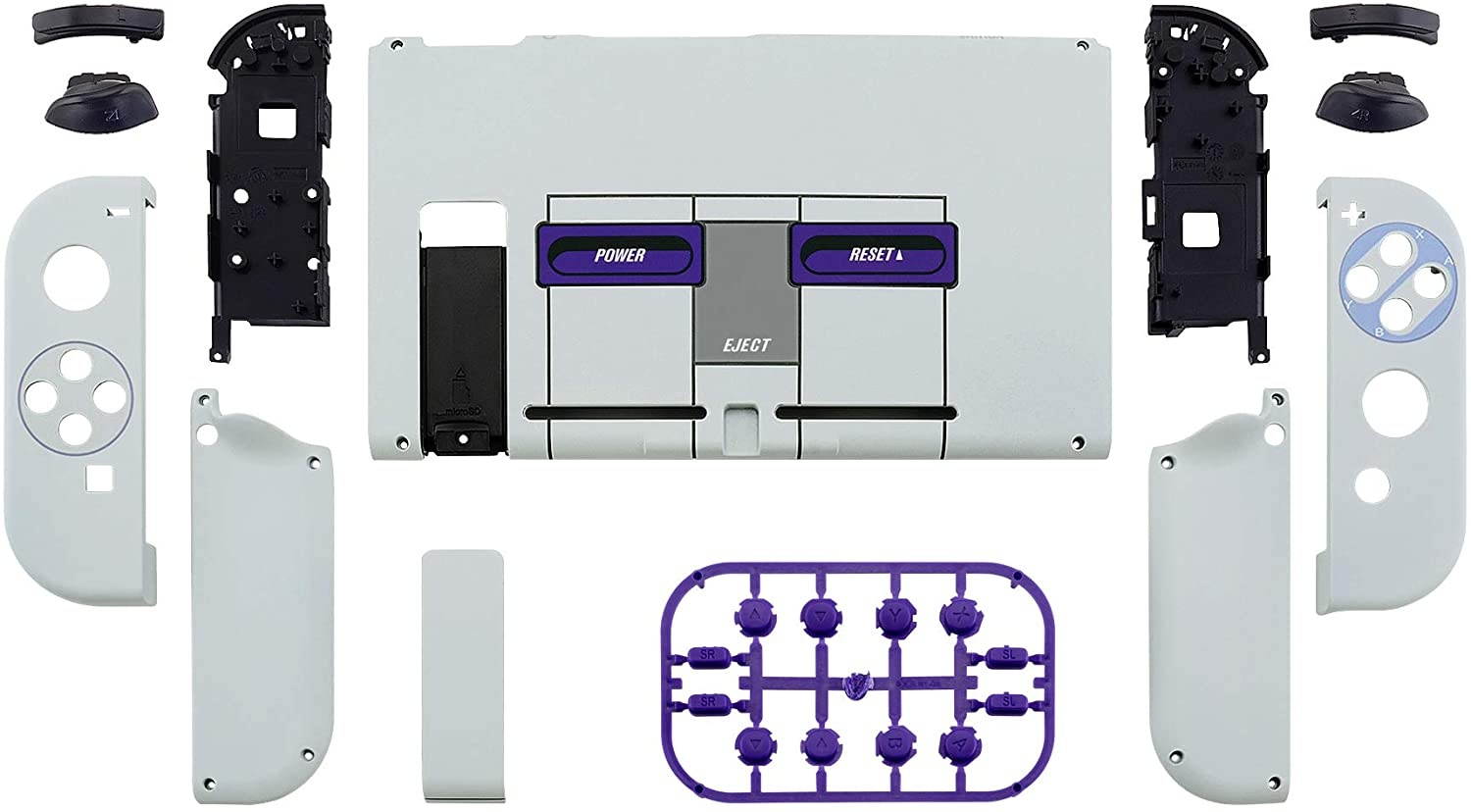 eXtremeRate Soft Touch Grip Back Plate for Nintendo Switch Console, NS Joycon Handheld Controller Housing with Full Set Buttons, DIY Replacement Shell for Nintendo Switch - Classics SNES Style