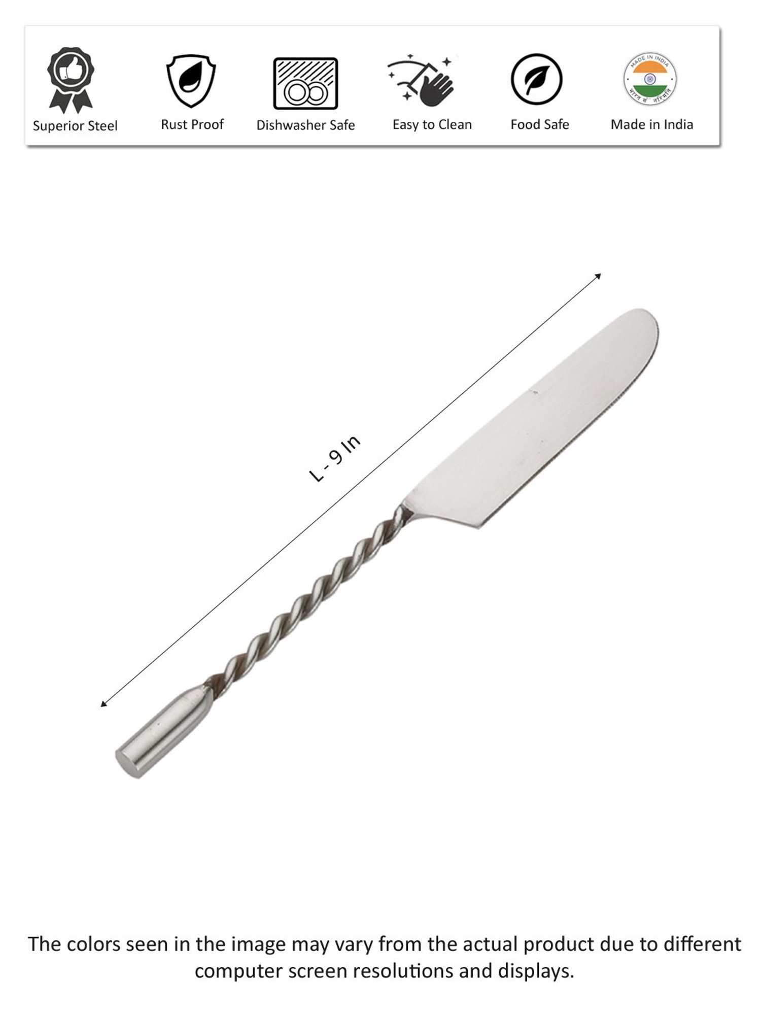 VarEesha Silver Stainless Steel Twisted Handle Knives - Set of 6