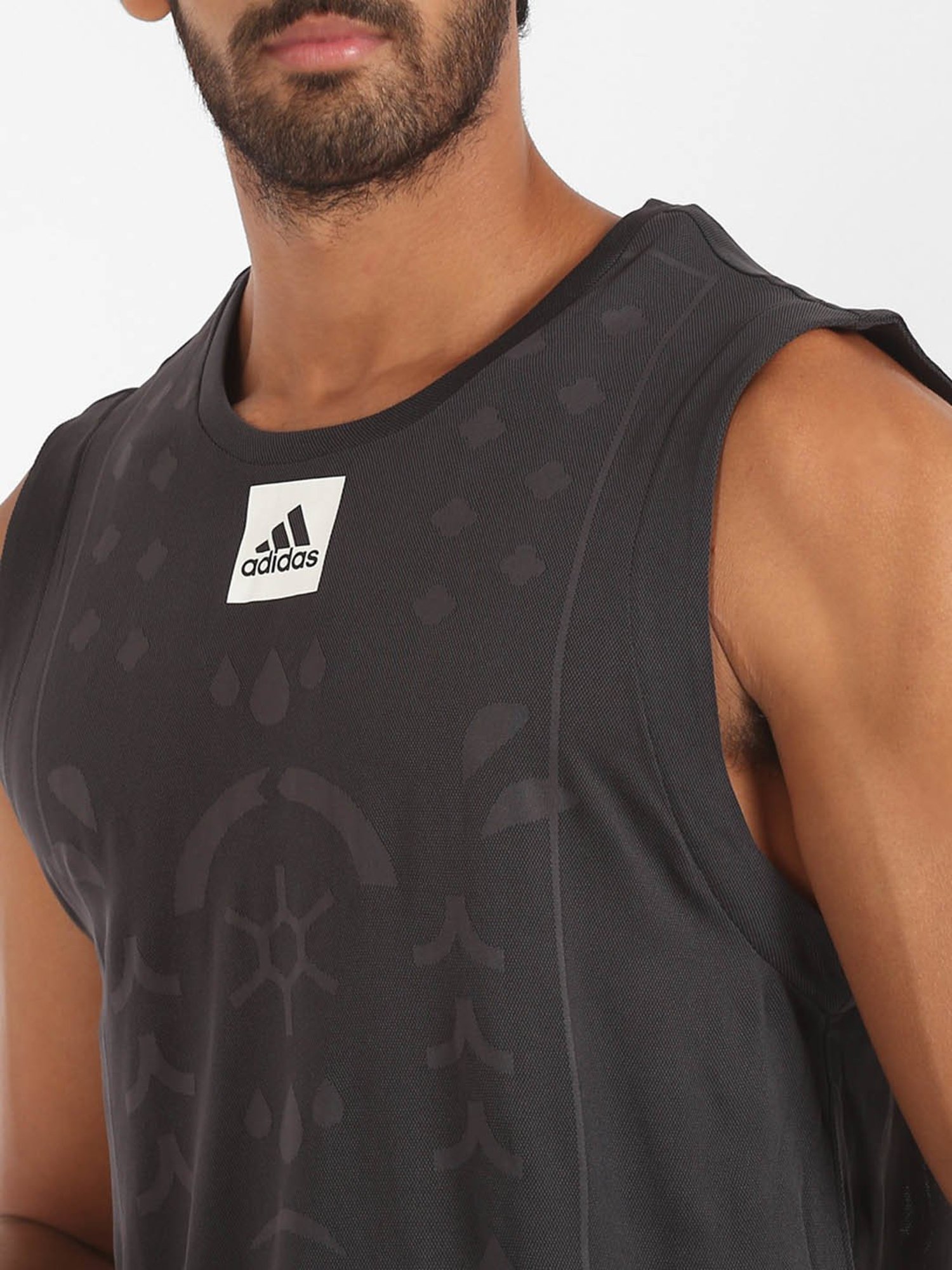 adidas Black Round Neck Tank T-Shirt