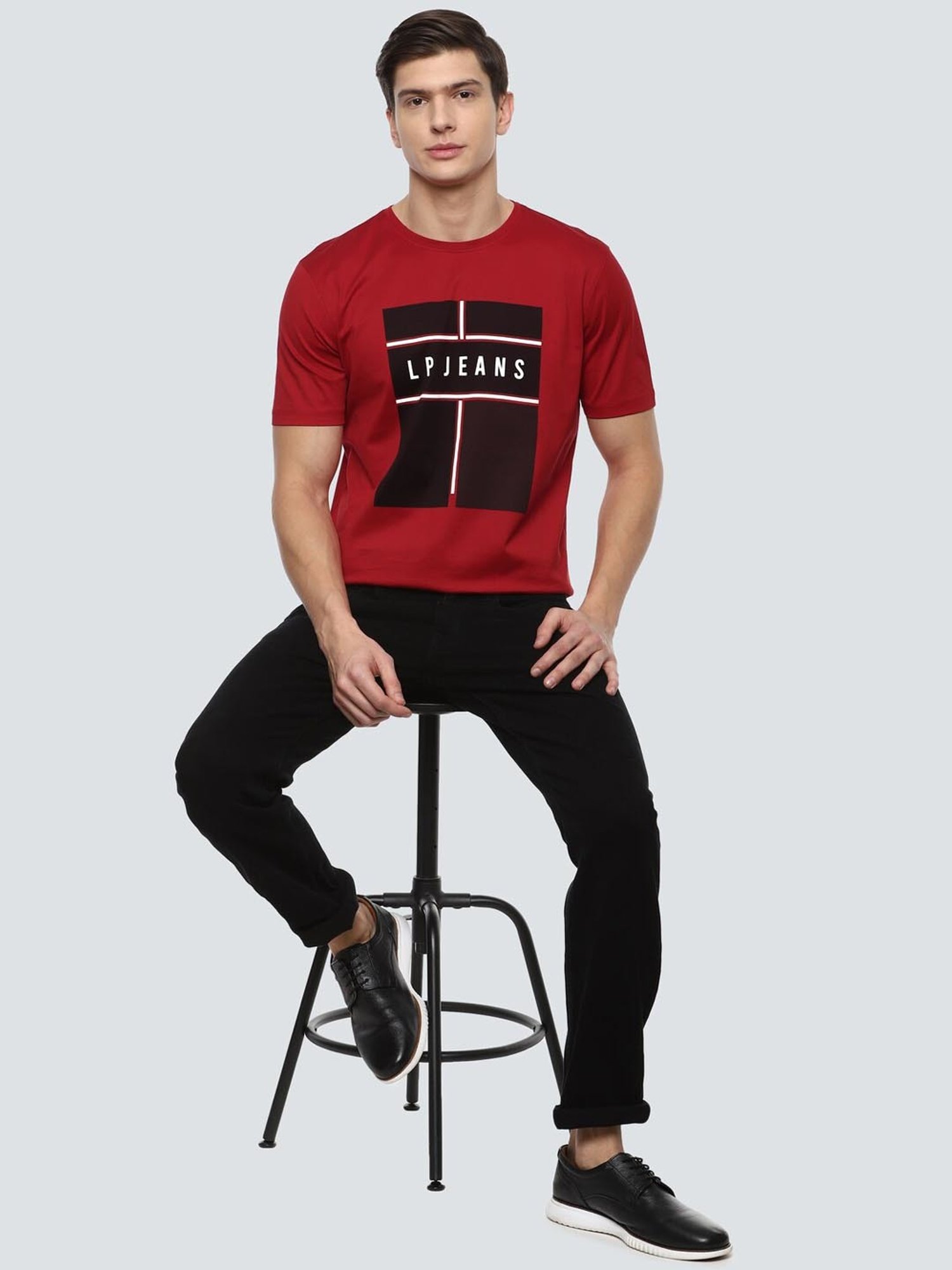 Louis Philippe Jeans Red Cotton Slim Fit Printed T-Shirt
