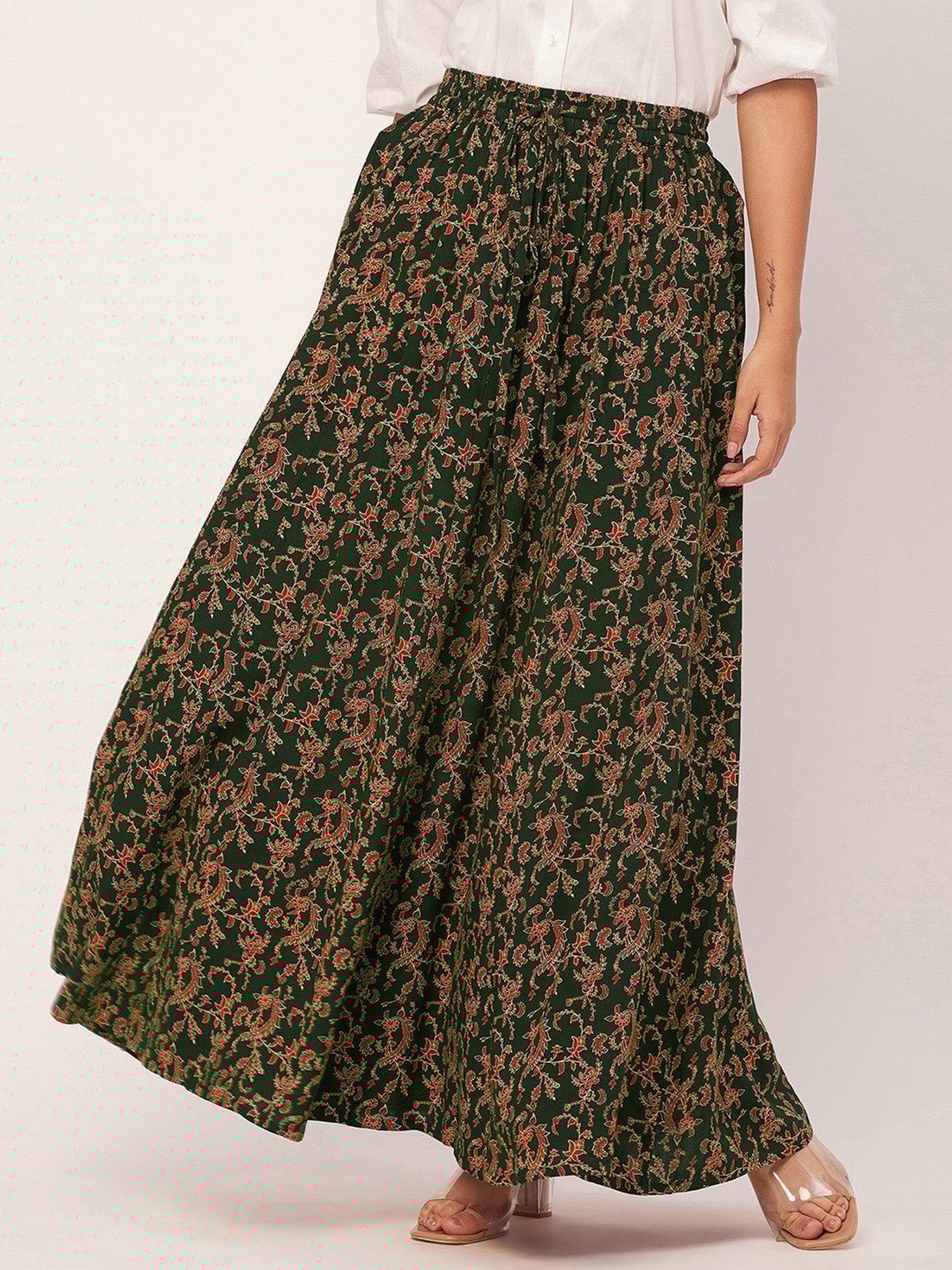 Moomaya Green Floral Print Skirt