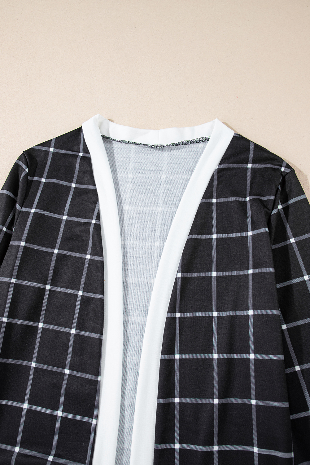 Black Plaid Casual Contrast Trim Knit Cardigan