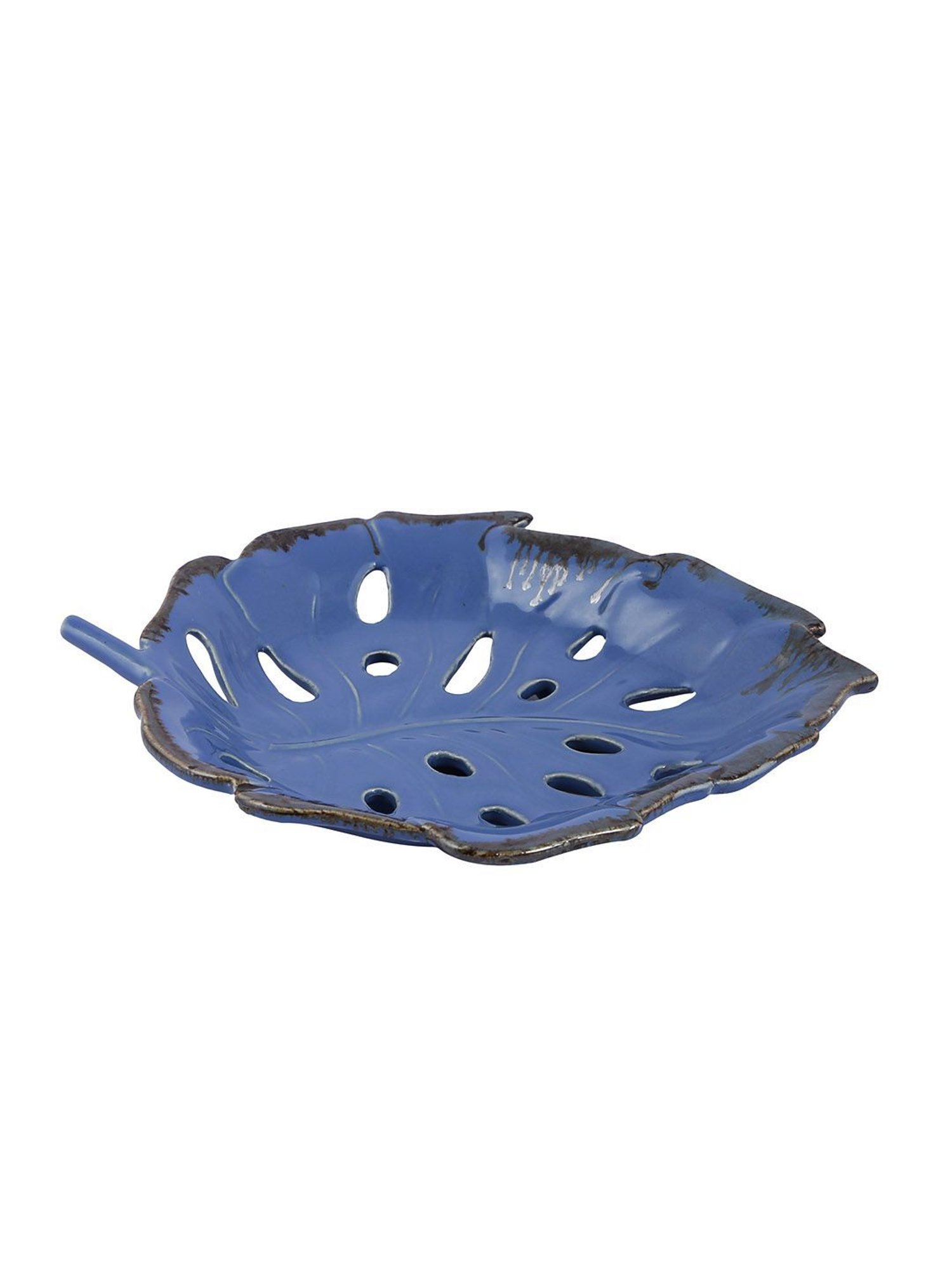 Aapno Rajasthan Blue Ceramic Leaf Design Serving Platter