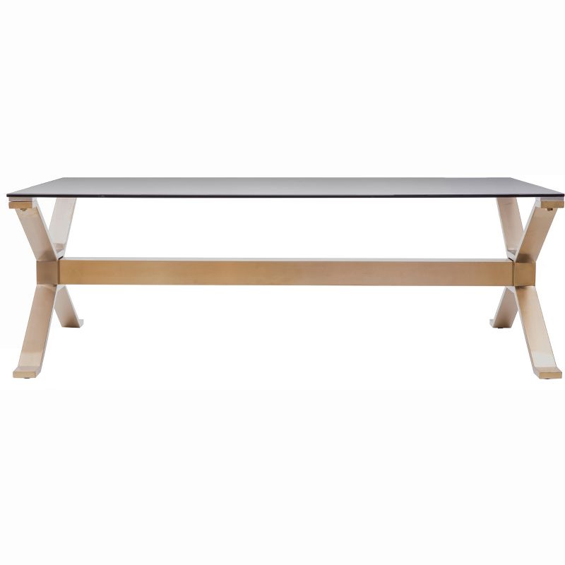 Bold Tones Rectangular Gold Stainless Steel Metal Smoked Glass Modern Coffee Table