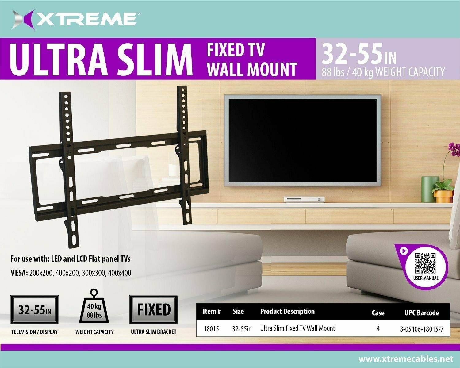 Ultra Slim Fixed TV Wall Mount for 32-55 inch TVs