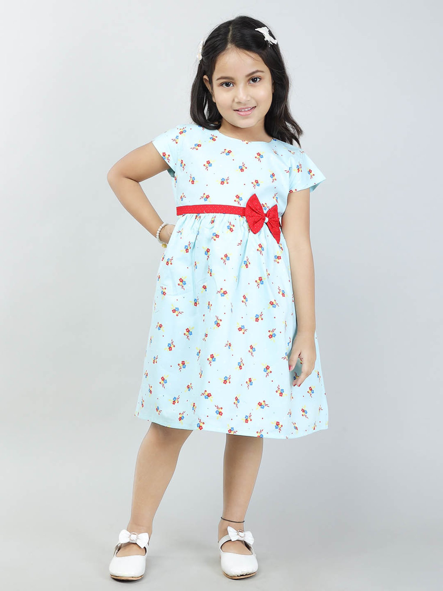 Todd N Teen Kids Light Blue Floral Print Frock