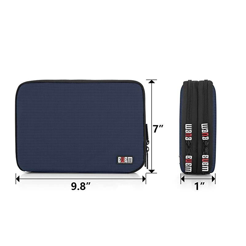 Double Layer Electronic Accessories Organizer, Travel Gadget Bag for Cables, USB Flash Drive, Plug and More, Perfect Size Fits for iPad Mini (Medium, Dark Blue)