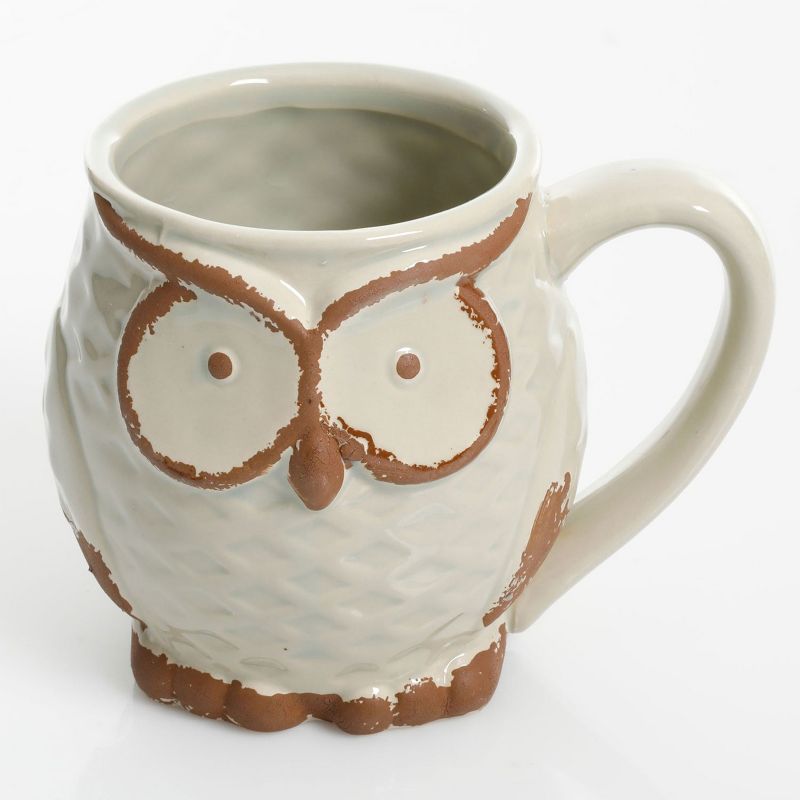Gibson 4 Piece Nocturnal Gaze 18 Ounce Stoneware Owl Mug Set in Assorted Colors