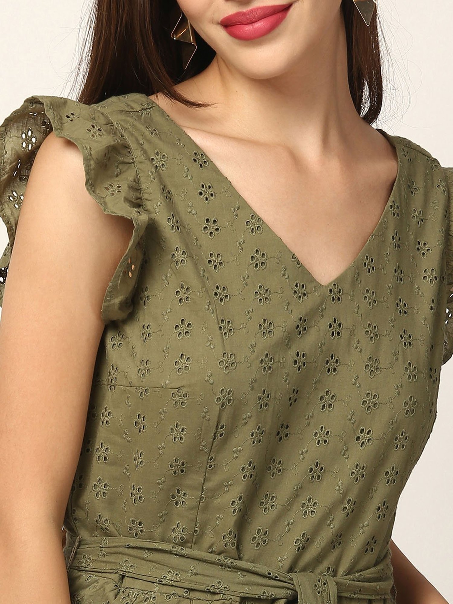 Elle Olive Cut Work Playsuit