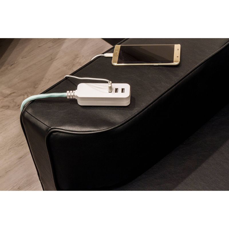 Cordinate USB Extension Cord with Surge 3 Ports 3.4A 10' Braided Cord Mint/White