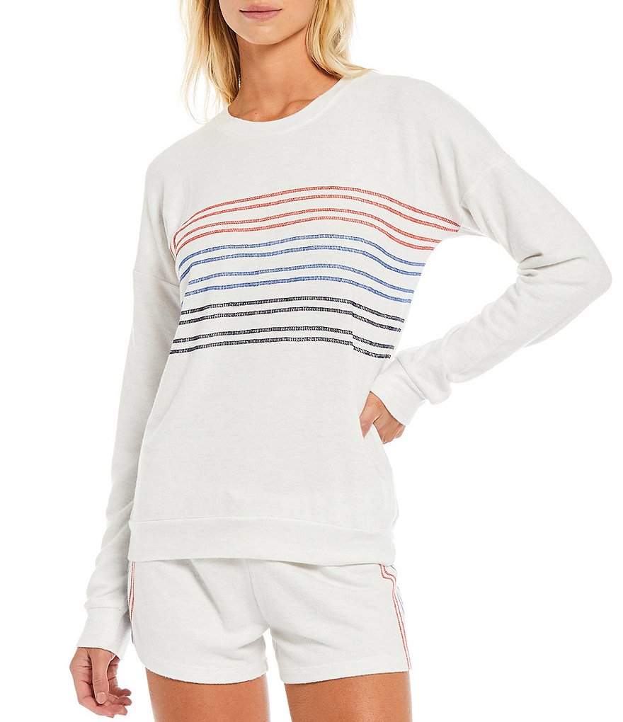PJ Salvage American Dreams Embroidered Ticking Jersey Knit Coordinating Sleep Top