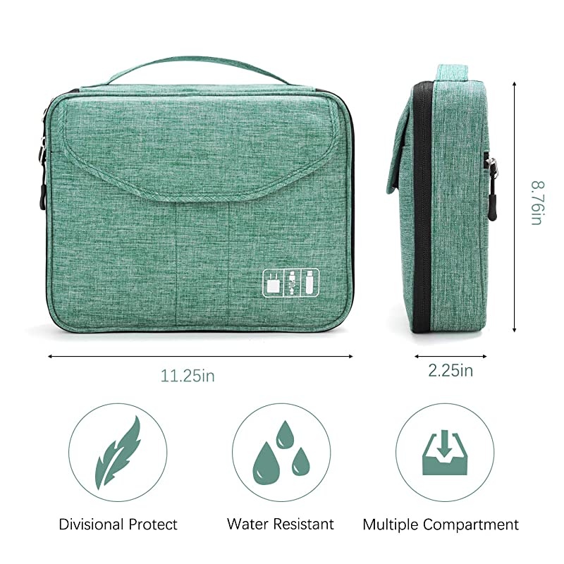 Electronics Bag,  Electronic Accessories Travel Cable Organizer Waterproof Cord Storage Bag for Cables, iPad (Up to 11''),Power Bank, USB Flash Drive and More-(All Black)