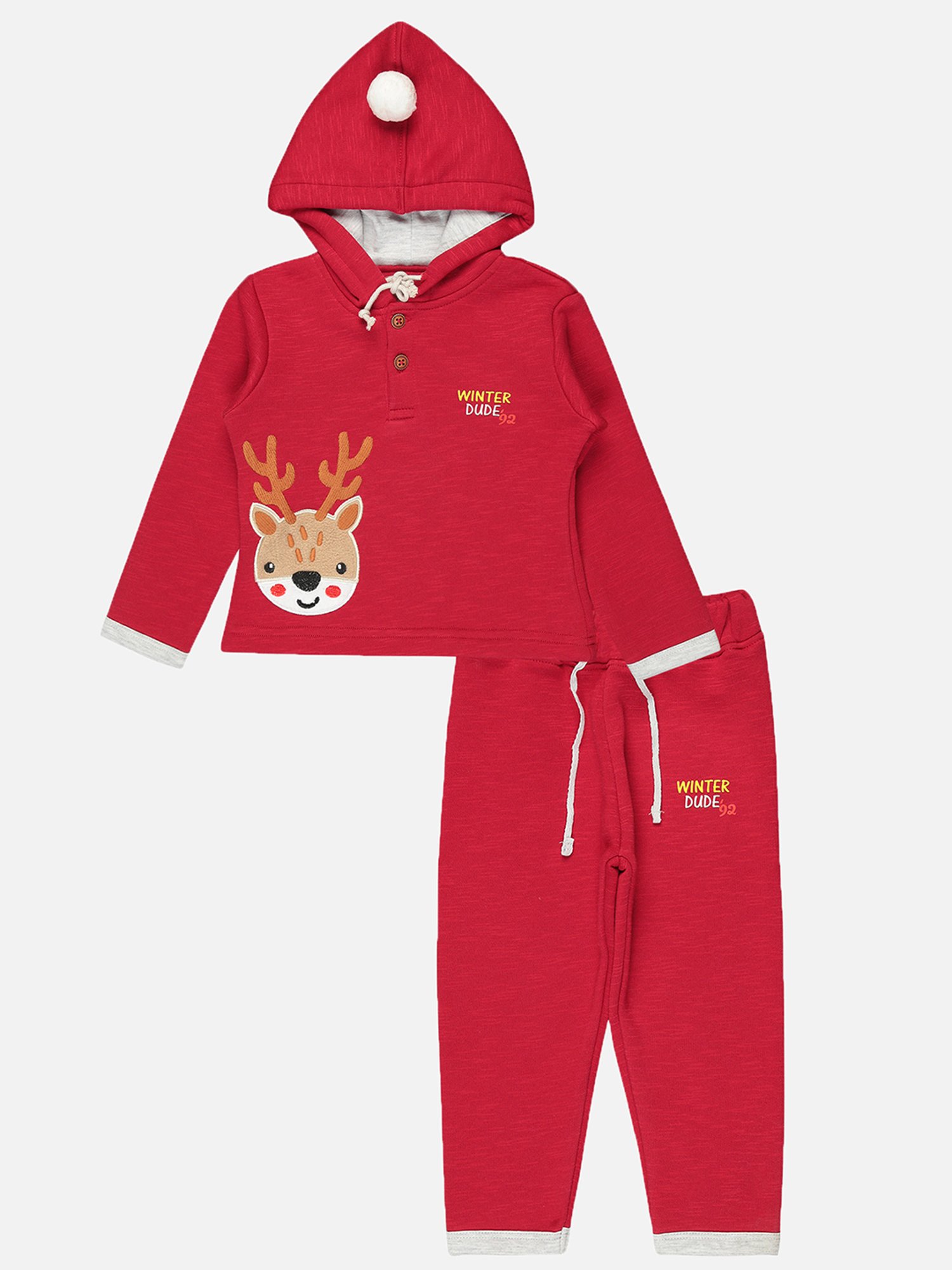 Bodycare Kids Maroon Printed Full Sleeves Hoodie with Pants