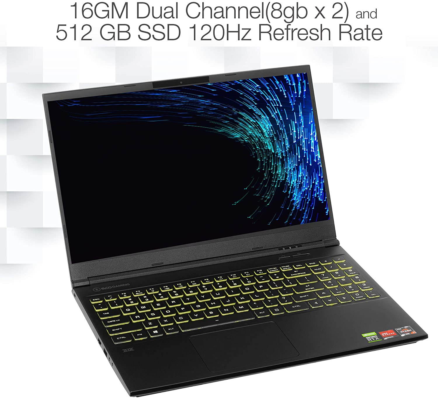 Evoo Gaming 15.6&rdquo; Laptop, FHD, 120Hz, AMD Ryzen 7 4800H Processor, NVIDIA GeForce RTX 2060, THX Spatial Audio, 512GB SSD, 16GB RAM, RGB Backlit Keyboard, HD Camera, Windows 10 Home, Black (EG-LP7-BK)