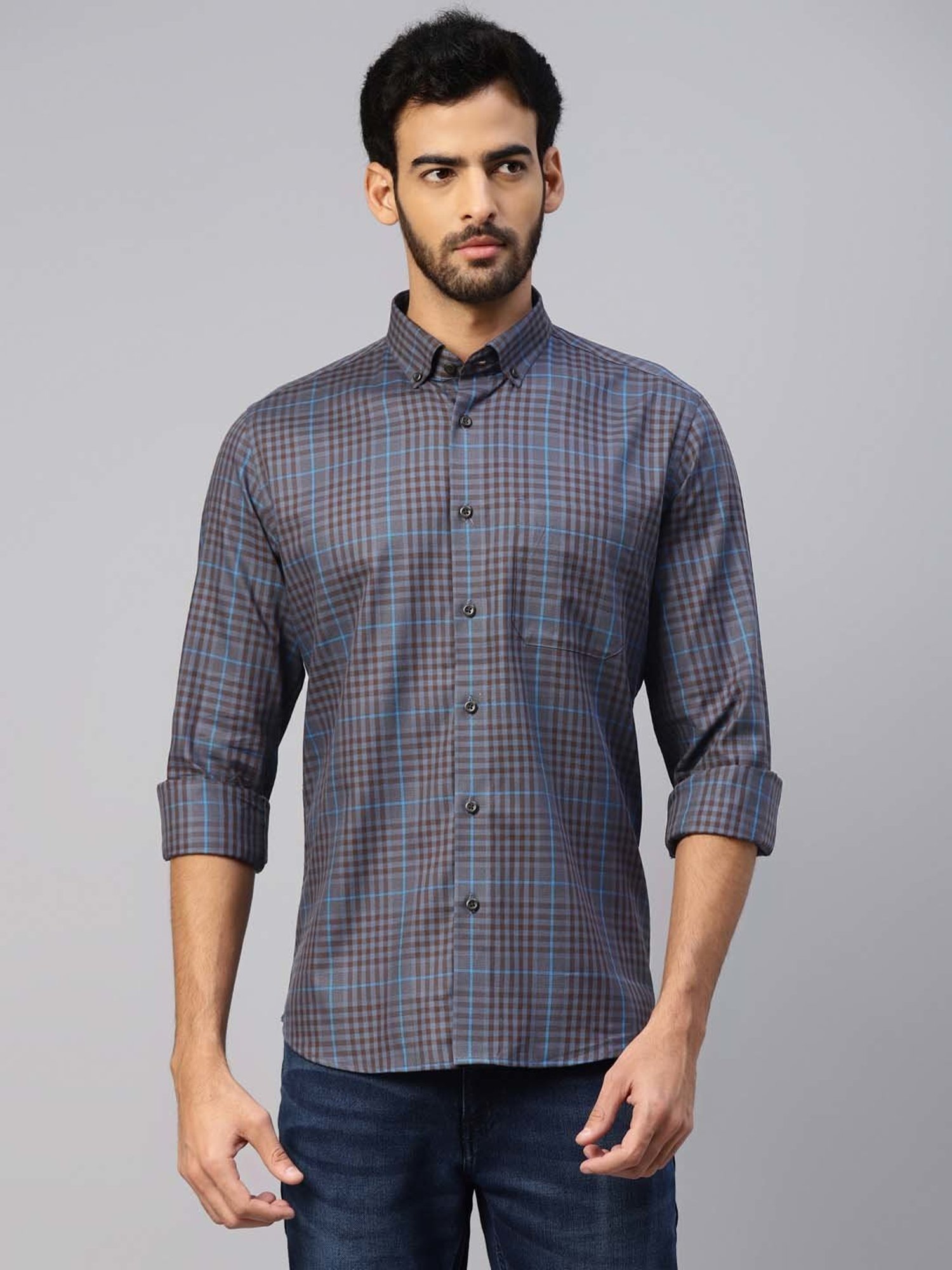 Don Vino Grey Slim Fit Check Shirt