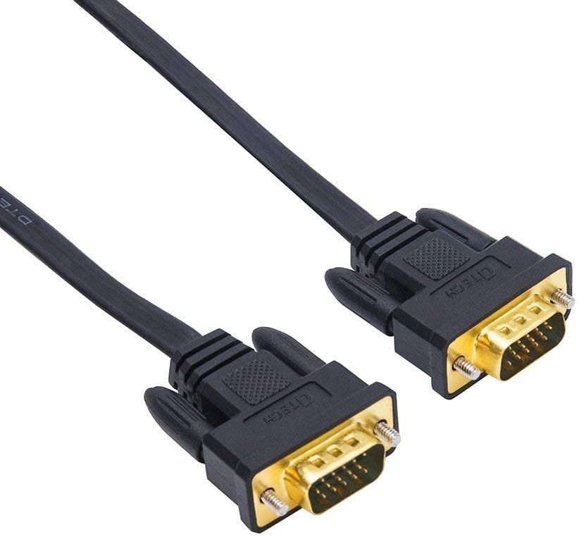 DTECH 6ft Thin Computer Monitor VGA Cable Standard 15 Pin Connector Male to Male SVGA Cord Flat Wire for Desktop (6 Feet Black)
