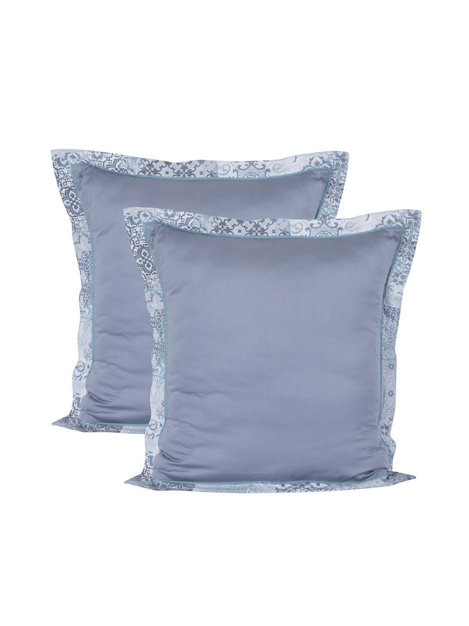Maspar Fretwork Blue Cotton 400 TC Pillow Covers - Set of 2