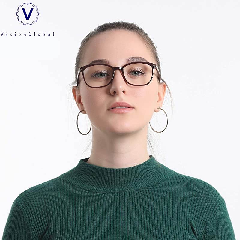 Light Blocking Glasses for Women/Men, Anti Eyestrain, Computer Reading, TV Glasses, Stylish Square Frame, Anti Glare(Red,+5.25 Magnification)