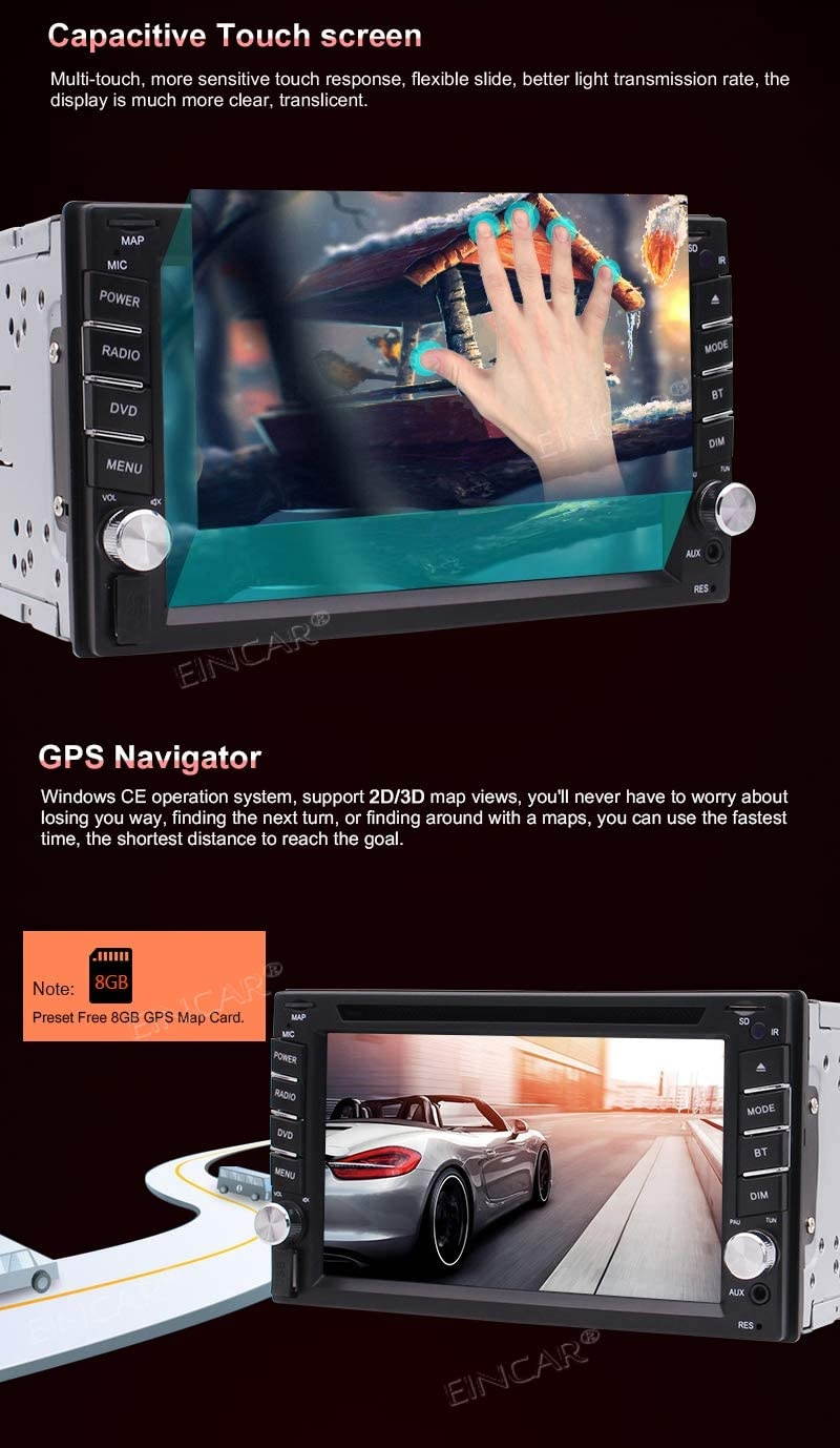 2 Din Car Stereo with Touch Screen Bluetooth Car Radio in Dash Headunit DVD CD Player Double Din Car Radio Receiver with GPS Map Card/Backup Camera/AM FM RDS/Steering Wheel Control/Remote Control/USB