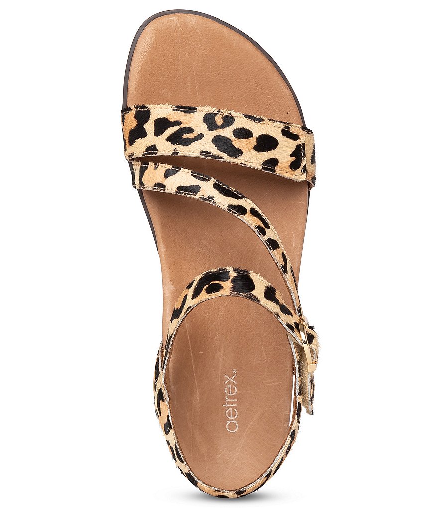 Aetrex Tia Leopard Print Leather Strappy Sandals