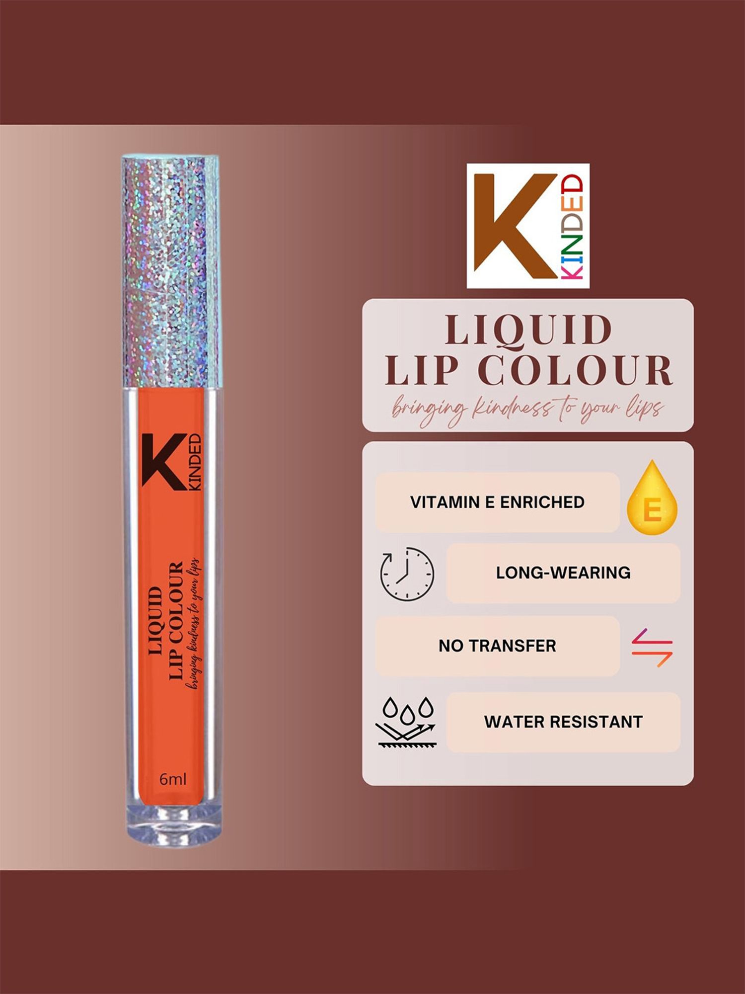 KINDED Liquid Lip Colour 08 Sangria Orange - 6 ml