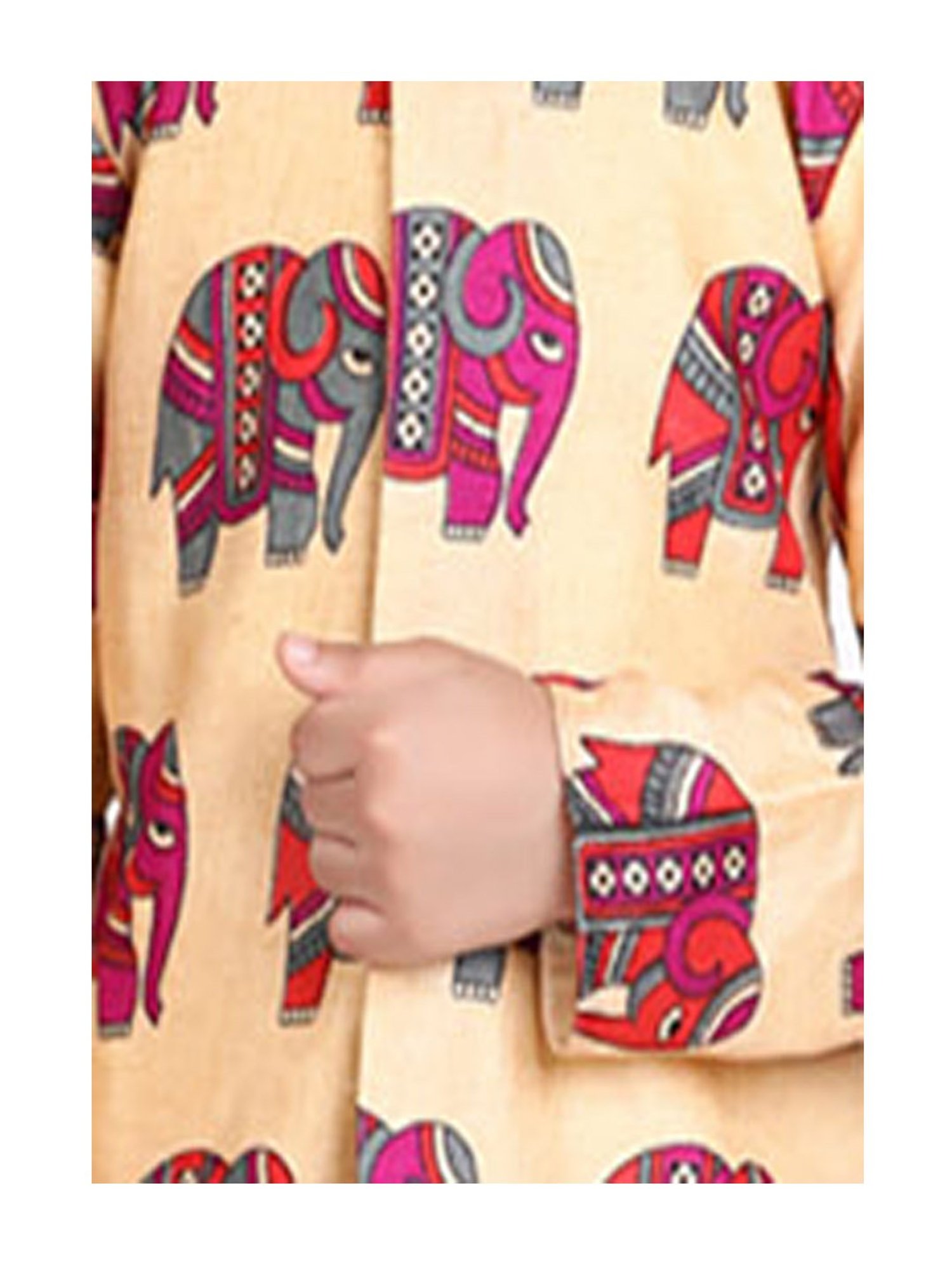 BownBee Kids Orange & Beige Printed  Kurta with Sherwani Dhoti