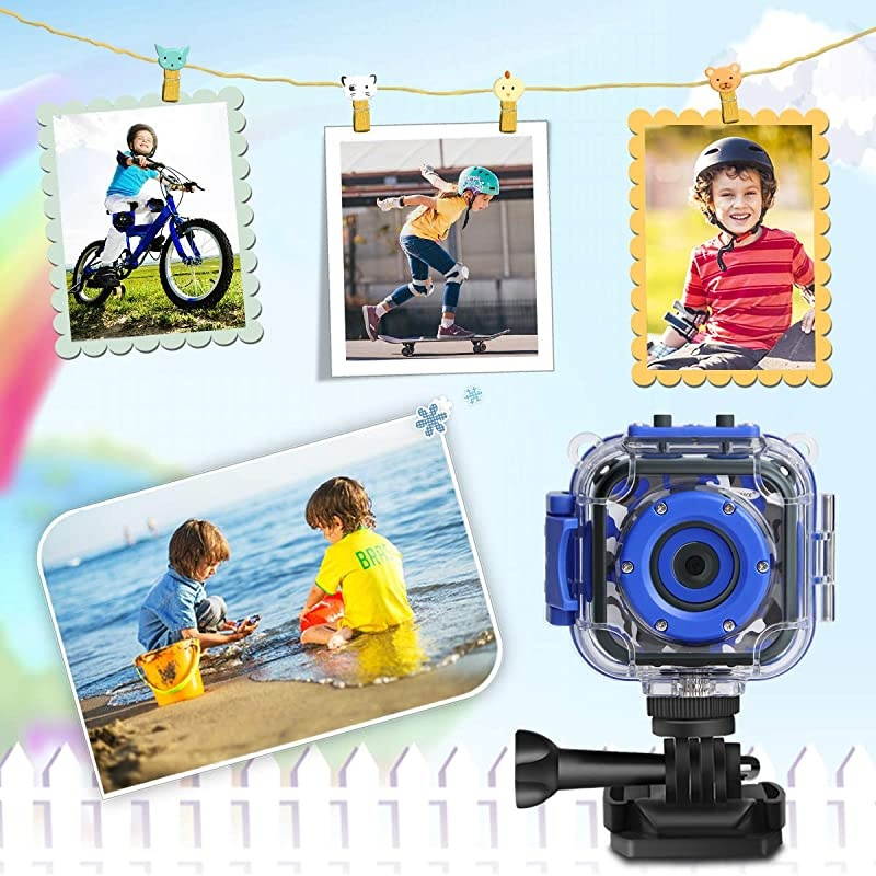 Upgraded]  Kids Waterproof Camera Action Video Digital Camera 1080 HD Camcorder for Boys Toys Gifts Build-in Game(Blue)