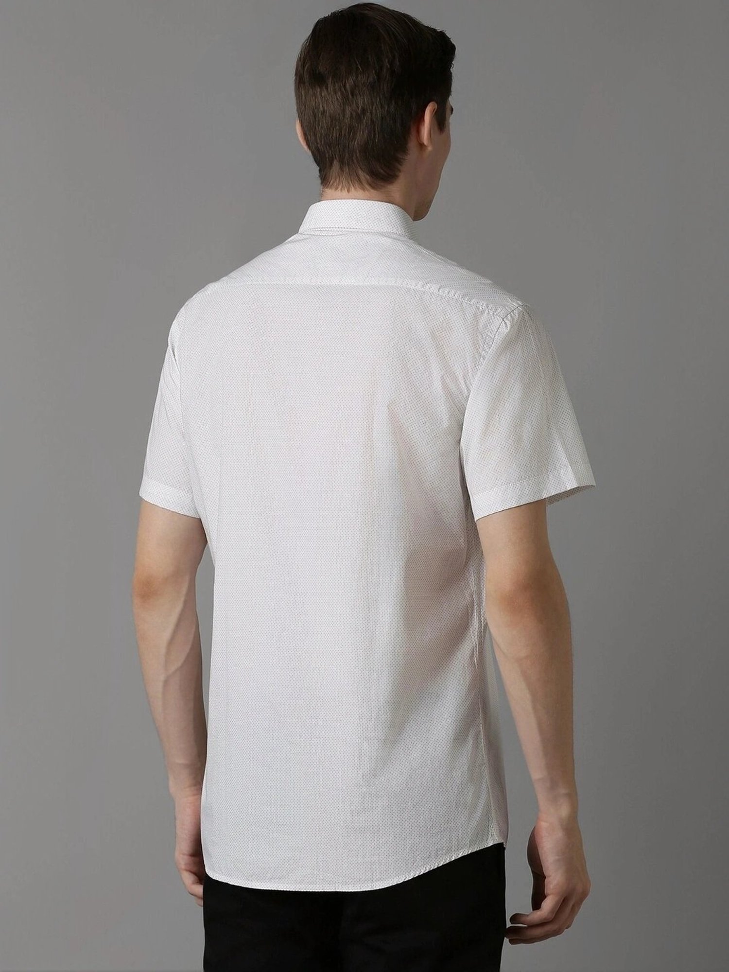 Louis Philippe White Cotton Slim Fit Printed Shirt